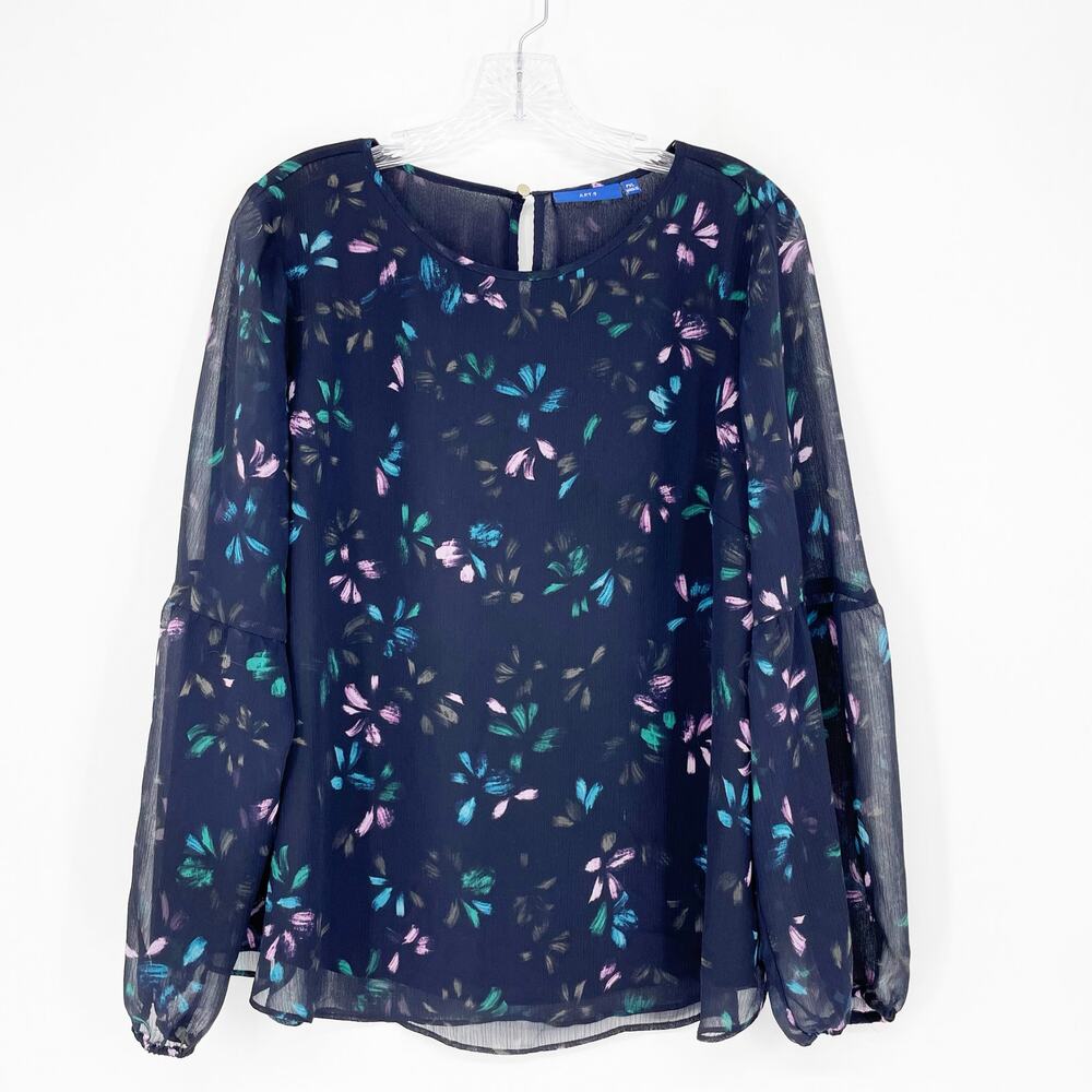 Apt. 9 Long Sleeve Floral Navy Top Size XL Petite
